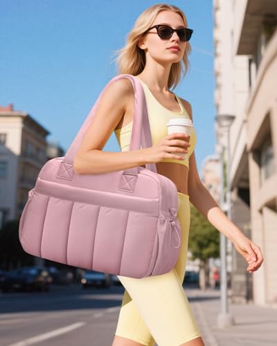 oscaurt Gym Bag for Women Lightweight Duffle Bag for Travel with Toiletry Pouch Water Resistant Carry On Weekender Overnight Duffel - color: Deep Pink-Set