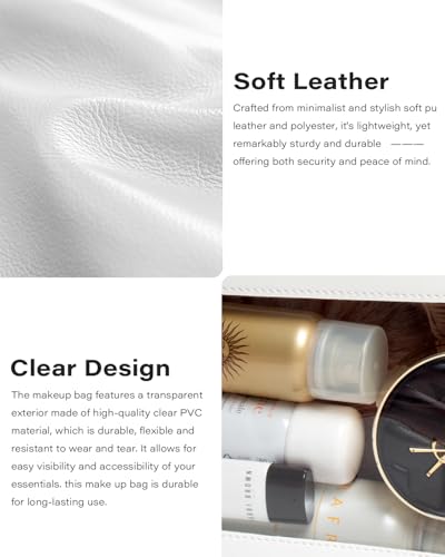 LETGO 2Pack Clear Makeup Bags Set, Small Clear Makeup Bag, PU Leather Travel Makeup Brush Case Portable Transparent Waterproof Cosmetic Organizer Pouch with Zipper for Women(2Pack-White Set) - color: 2Pack-White Set
