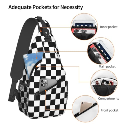 Sling Bag Black White Race Checkered Flag Sling Backpack Hiking Daypack Crossbody Shoulder Backpack Travel Chest Pack For Men Women - color: Black White Race Checkered Flag