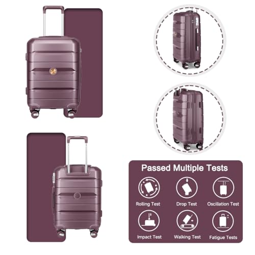 Somago Luggage Sets 4 Piece Lightweight Hardside Polypropylene Travel Suitcases with Double Spinner Wheels and TSA Lock,Elegant Purple - color: Elegant Purple, size: 4-Piece Set(14/20/24/28)