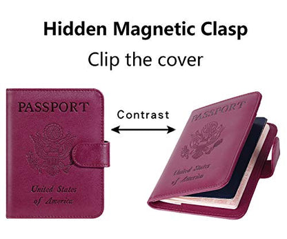 Passport Holder Cover Wallet RFID Blocking, Travel Essentials - color: Purple