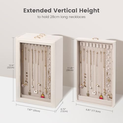 Lolalet Necklace Organizer Box, Jewelry Display Case, White, 3 Layers - color: White, size: 3 Layers, 30 Hooks