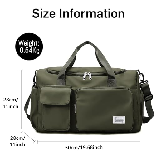 Suruid Gym Bag with Shoe Compartment, Sports Duffle Bag for Women, Agreen - color: Olive Green