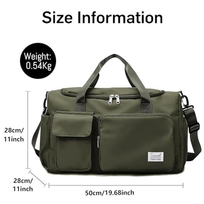 Suruid Gym Bag with Shoe Compartment, Sports Duffle Bag for Women, Agreen - color: Olive Green
