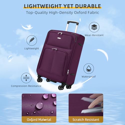 LARVENDER Luggage Sets 5 Piece Softside Expandable Suitcase Sets, Purple - color: Purple, size: 5 Piece Set