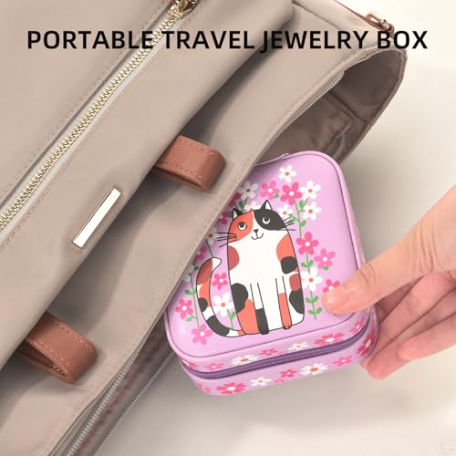 shunmei Mini Travel Jewelry Box, Personalised Pattern, Pink Cat - style: Pink Cat