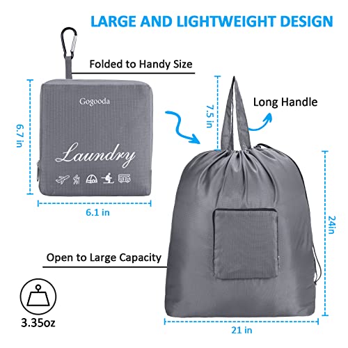 GOGOODA Travel Laundry Bags with Drawstring Closure XL Large with Handle - color: Grey