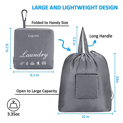 GOGOODA Travel Laundry Bags with Drawstring Closure XL Large with Handle - color: Grey