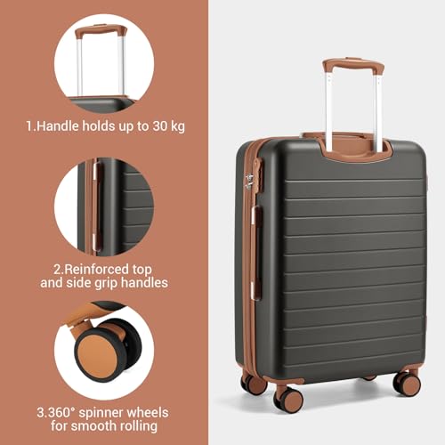 Kono Checked Suitcase 24in Expandable ABS+PC Side Handle luggage Grey/Brown - color: Grey, size: Checked-Medium 24-Inch