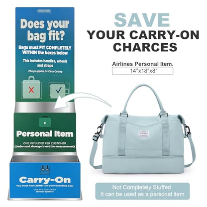 Travel Duffel Bag with Shoes Compartment, Weekender Bags for Women - color: B-Light Blue, size: Large