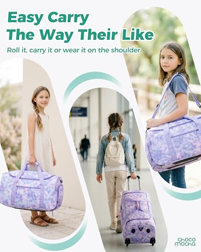Choco Mocha Girls Suitcase with Wheels, Kids Rolling Duffle Bag Luggage for Travel 22inch, Tie Dye Blue - color: Tie Dye-Blue, style: Duffle Only