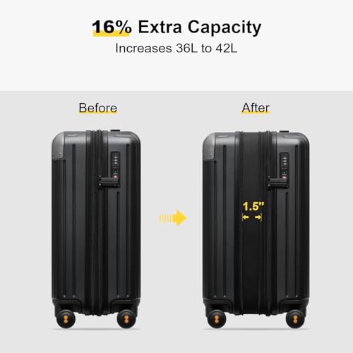 LEVEL8 Carry on Luggage Airline Approved, Hardshell Suitcases with Spinner Wheels, PC Expandable Luggage, 20 Inch, Black - color: Black, size: 20 Inch - Expandable