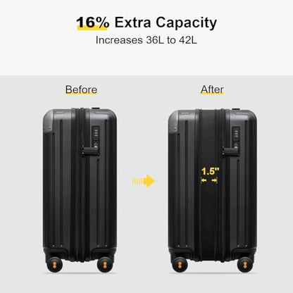 LEVEL8 Carry on Luggage Airline Approved, Hardshell Suitcases with Spinner Wheels, PC Expandable Luggage, 20 Inch, Black - color: Black, size: 20 Inch - Expandable