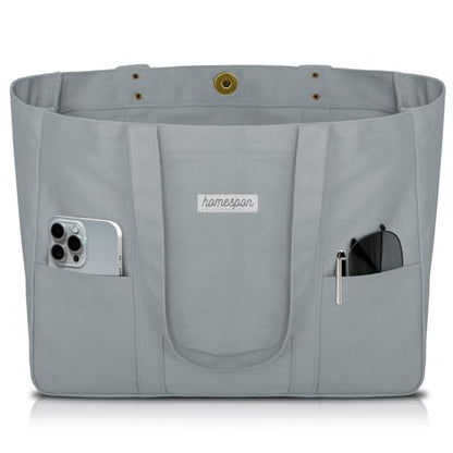 HOMESPON Large Canvas Tote Bag, Magnetic Work Laptop Pack for Women - color: Grey