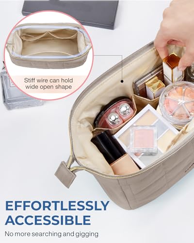 BAGSMART Makeup Bag Travel Toiletry Bag, Wide-open Zipper Pouch, Greige - color: 09-Greige