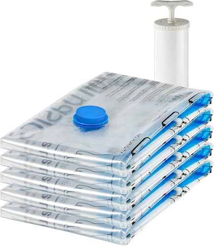 Amazon Basics Vacuum Storage Bags, Compression Space Saving for Clothes and Linens, Reusable with Hand Pump, Large, Clear, 5 Count (Pack of 10) - size: Large (Pack of 10)