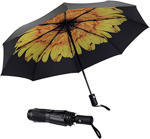 SY COMPACT Travel Umbrella - Windproof Automatic Compact Umbrellas for Rain - color: UPF-Flower yellow