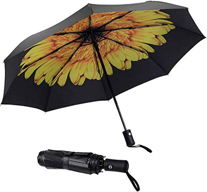 SY COMPACT Travel Umbrella - Windproof Automatic Compact Umbrellas for Rain - color: UPF-Flower yellow