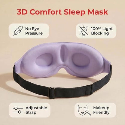 3D Contoured Sleep Mask, Soft Breathable Eye Mask for Sleeping, Light Blocking Blindfold with Adjustable Strap, Comfortable Night Eye Cover for Travel, Nap, Night Shift (1 Purple) - color: 1 Purple