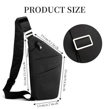 Anti Theft Crossbody Travel Bag - Multi-pocket Shoulder Bag with Adjustable Strap,Slim Sling Bag for Women Men - color: Black-left Shoulder