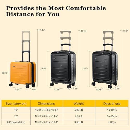 CENSIEN Expandable 16 Inch Carry On Luggage Airline Approved Small Suitcase - color: Orange, size: 16 Inch EXT