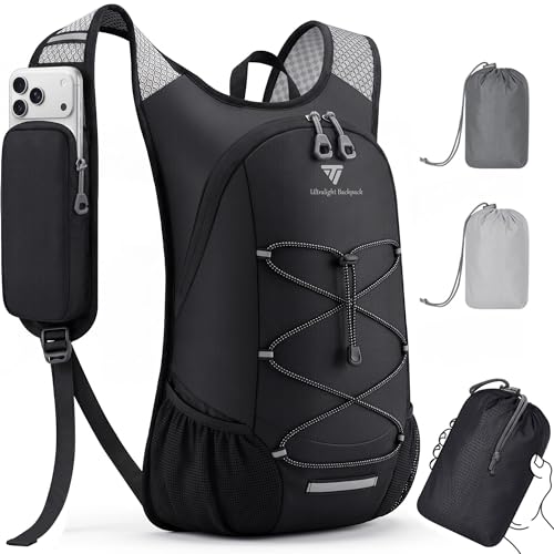 TILYMOL 15L Small Hiking Backpack for Men Women – Foldable Packable Daypack with Hydration System Compatible & Shoulder Strap Phone Pocket, Lightweight for Travel Camping Outdoor (Black) - color: Black