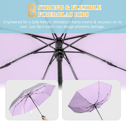 UPF 50+ UV Umbrellas for Sun Protection 41 Inch,Large Automatic Umbrellas for Rain Windproof, Compact Folding UV Blocking for Beach, Golf, Hiking & Daily Use - color: Silver/Purple
