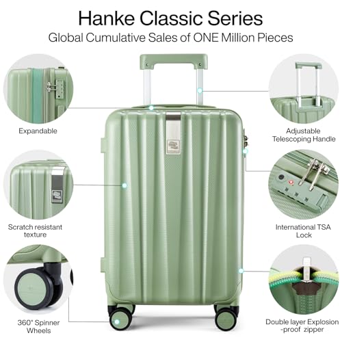 Hanke Expandable Hard Shell Luggage Sets, 2 Piece, 20/29 Inch - color: Bamboo Green, size: 2 Pc Set EXT (20/29)