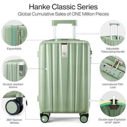 Hanke 20 Inch Expandable Carry on Luggage 22x14x9 Airline Approved - color: Bamboo Green, size: 20 Inch EXT