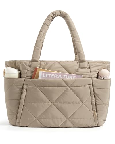 BAGSMART Tote Bag for Women, Puffer Tote Bag for Work Large Shoulder Bag - color: C-grayish Brown