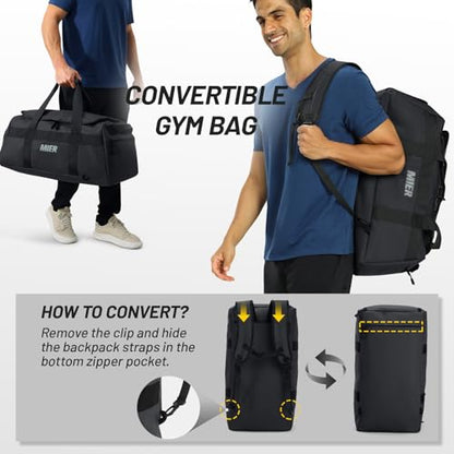 MIER Men's 60L Gym Duffle Bag Large Weekender Travel Duffel Backpack, Black - color: Black