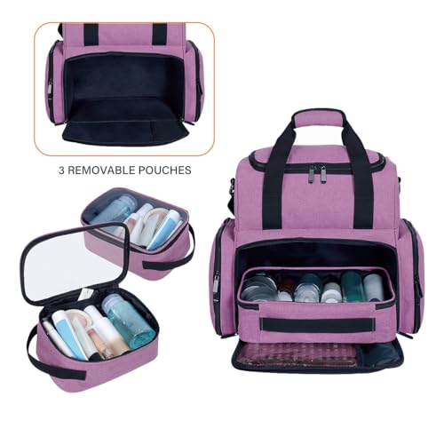 Large Makeup Bag with 3 Removable Case and 2 Removable Dividers,Purple - color: Purple