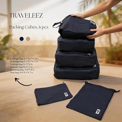 Traveleez - FOLDIT Packing Cubes, 6 pcs (Navy Blue) - color: Navy Blue