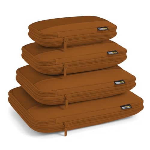 4 Piece Compression Packing Cubes for 3–7 Day Travel, Space Saving Travel Organizers with Breathable Mesh, Double-Zipper Packing Cubes for Carry-On & Suitcases (Brown) - color: Brown, size: 4 Pack