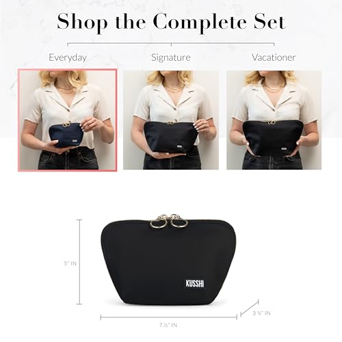KUSSHI Washable Travel Makeup Bag for Purse (Everyday, Satin Black/Red) - color: Satin Black/Red, size: Everyday (Purse) Bag