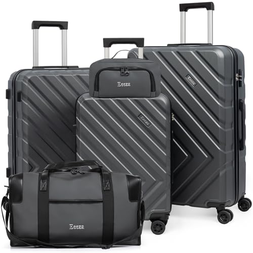 Luggage Sets,5 Piece (20"/24"/28"/DB/TB) Grey | Removable wheels,Spinner Wheels dimensions 22x14x9 inches, airline compliant,combination lock - color: WolfGrey