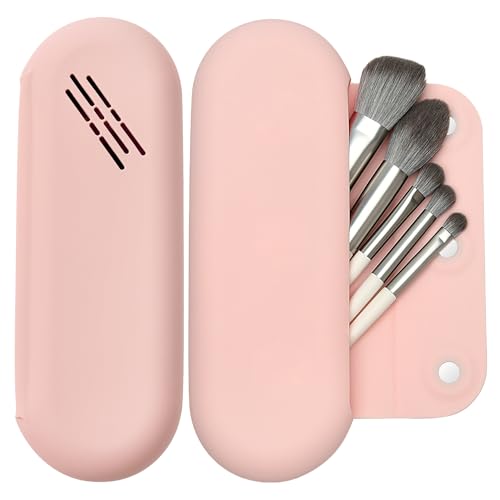 Makeup Brush Holder Magnetic closure Make Up Brushes Organizer Silicone Makeup Bag Travel Essentials (Pink) - color: Pink