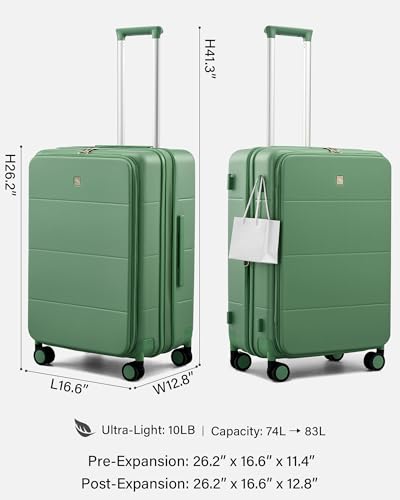 Hanke Expandable Medium Checked Luggage, 24 Inch Top Opening Suitcase - color: Forest Green, size: 24 Inch EXT