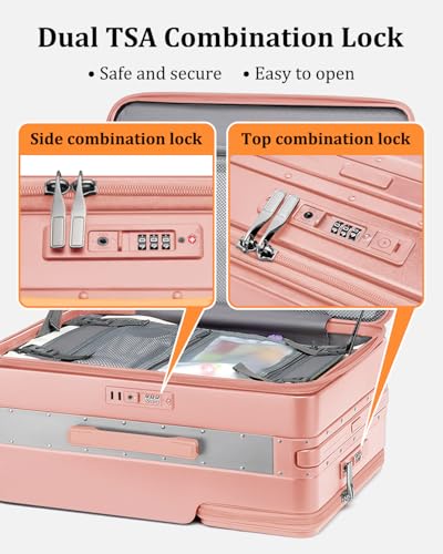 Joyway 20 Inch Top Opening Carry on Luggage with Aluminium Frame, Pink | TSA Approved Suitcase with Spinner Wheels, Wide Handle, Front Pocket, USB Port, Great For School, Business & Travel - color: Pink