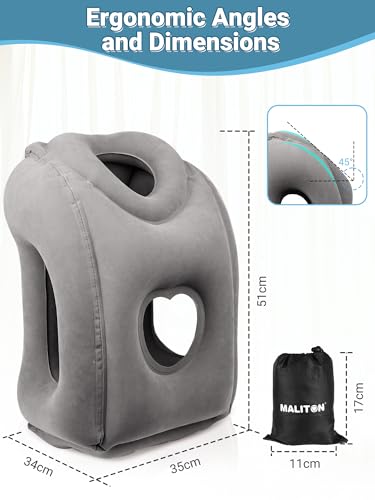 Maliton Inflatable Travel Pillow for Airplane (Dark Grey) - color: Dark Gray