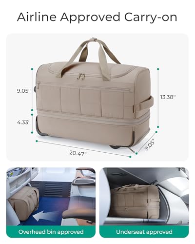BAGSMART 40L Rolling Duffle Bag with Wheels and Handle, TSA Carry On Bags for Travel with Shoe Compartment, Charcoal