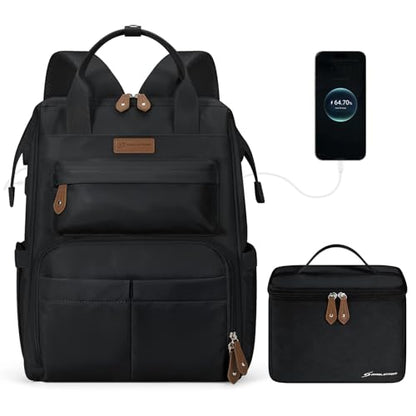 Maelstrom 15.6-17.3" Laptop Backpack with Lunch Box, Work Bag for Women Men - color: Black