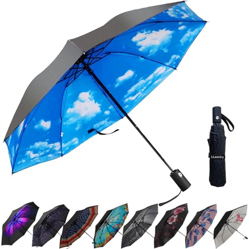 LLanxiry Compact Travel Umbrella, Windproof Automatic Umbrellas for Rain - color: High clouds (Auto), size: 44 Inch
