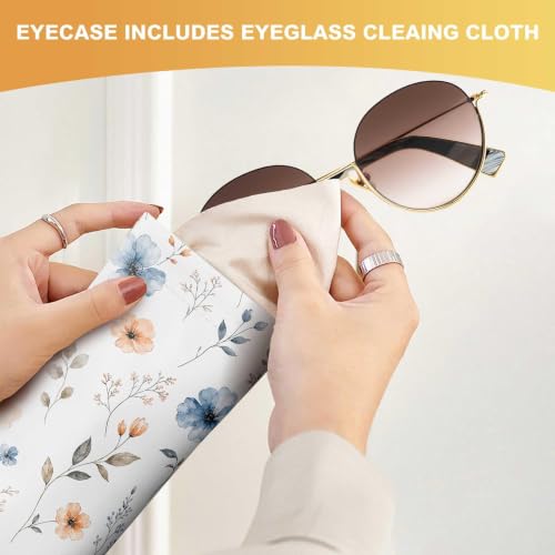 Soft Sunglasses Case for Women, PU Leather Squeeze Top Glasses Case - color: White Flowers