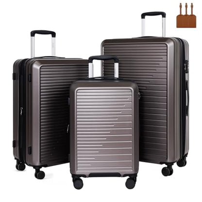 OUZZO Durable Luggage Sets 3 Piece PC Hardshell Lightweight 20/24/28'' - color: grey, size: 3 Piece Set-20"/24"/28"