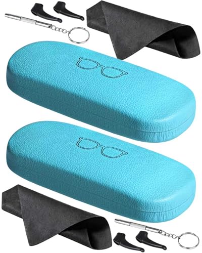 RayLove 2 Pack Unisex Hard Shell Glasses Case with Eyewear Accessories - color: Sky Blue