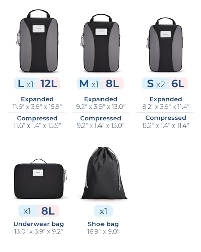 BAGSMART Compression Packing Cubes, Lightweight Travel Essentials - color: Deep Black, size: 6 Set