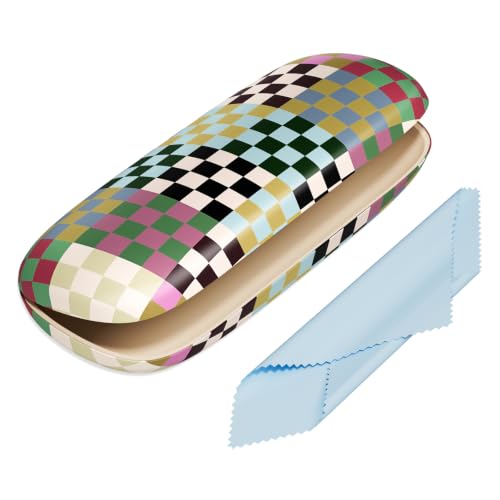 Eyeglasses Case, Hard Shell Protective Case for Glasses, Unisex for Women Men - color: Colorful Checkred
