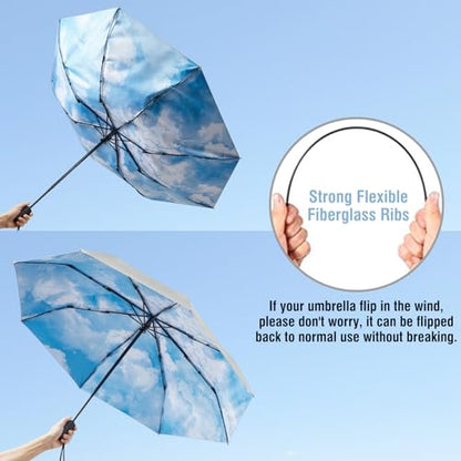 G4Free UPF 50+ UV Protection Travel Umbrella 42/46 Inch Auto Open Close - color: Blue Sky/Silver, size: 46 inch