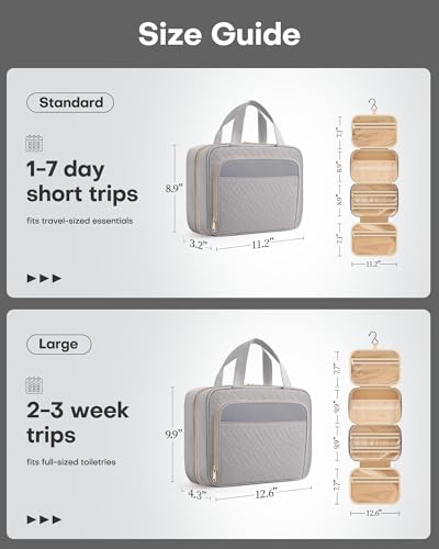 HOTOR Hanging Travel Toiletry Bag Women Men, Grey, Medium - color: Grey, size: Medium
